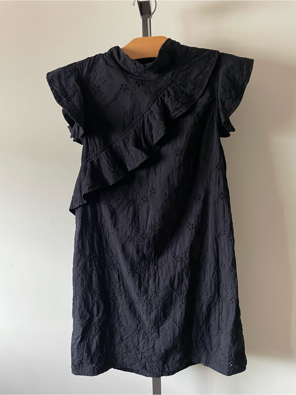 McGuire 100% Cotton Eyelet Ruffled Dress Flutter Sleeve High Neck Goth Gothic